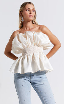 Alessia Top - Strapless Bubble Peplum Top in Cream