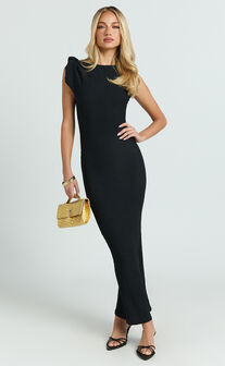 Elsa Maxi Dress - Knot Shoulder Sleeveless Detail Dress in Black
