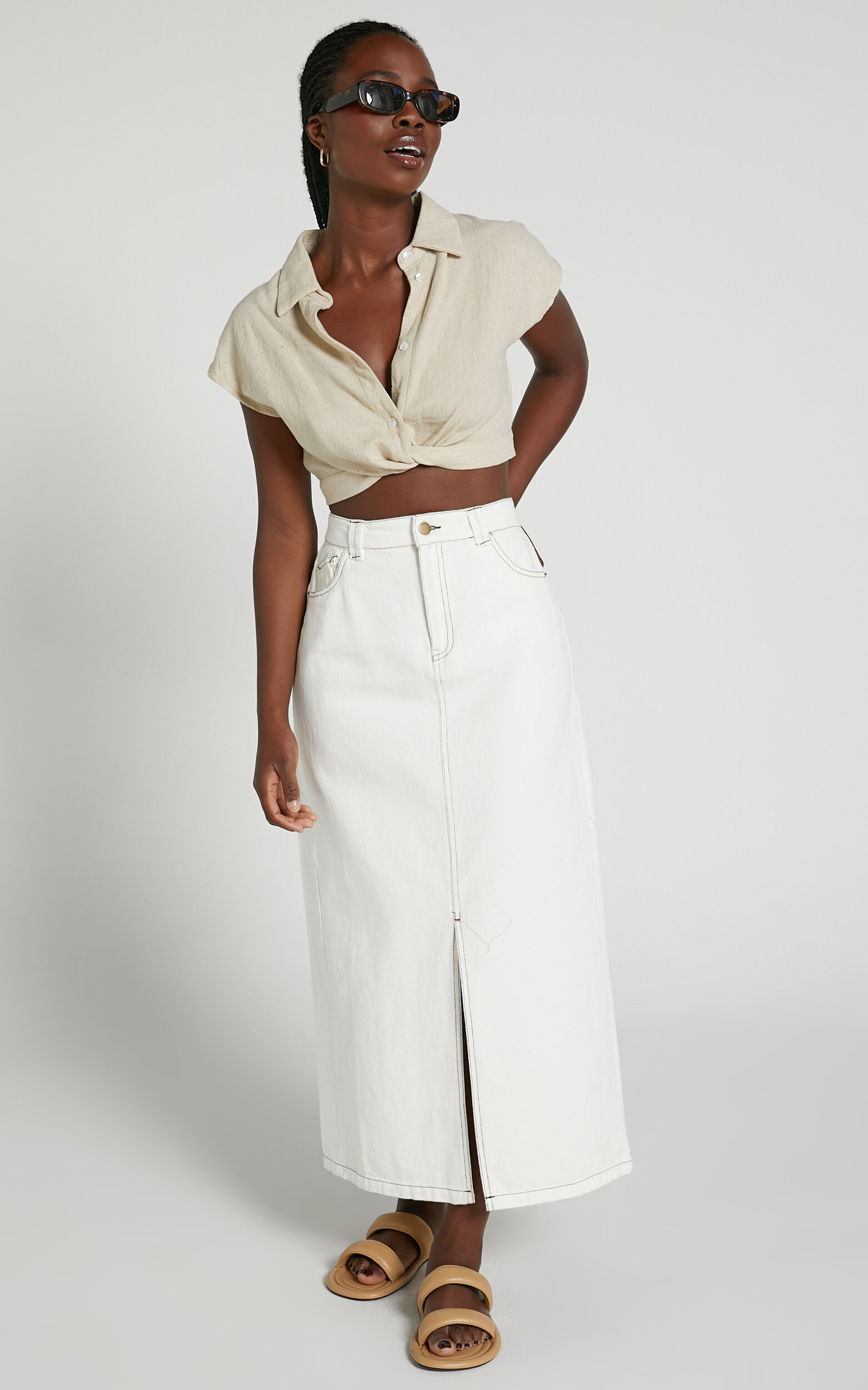 Womens white midi denim skirt cheap