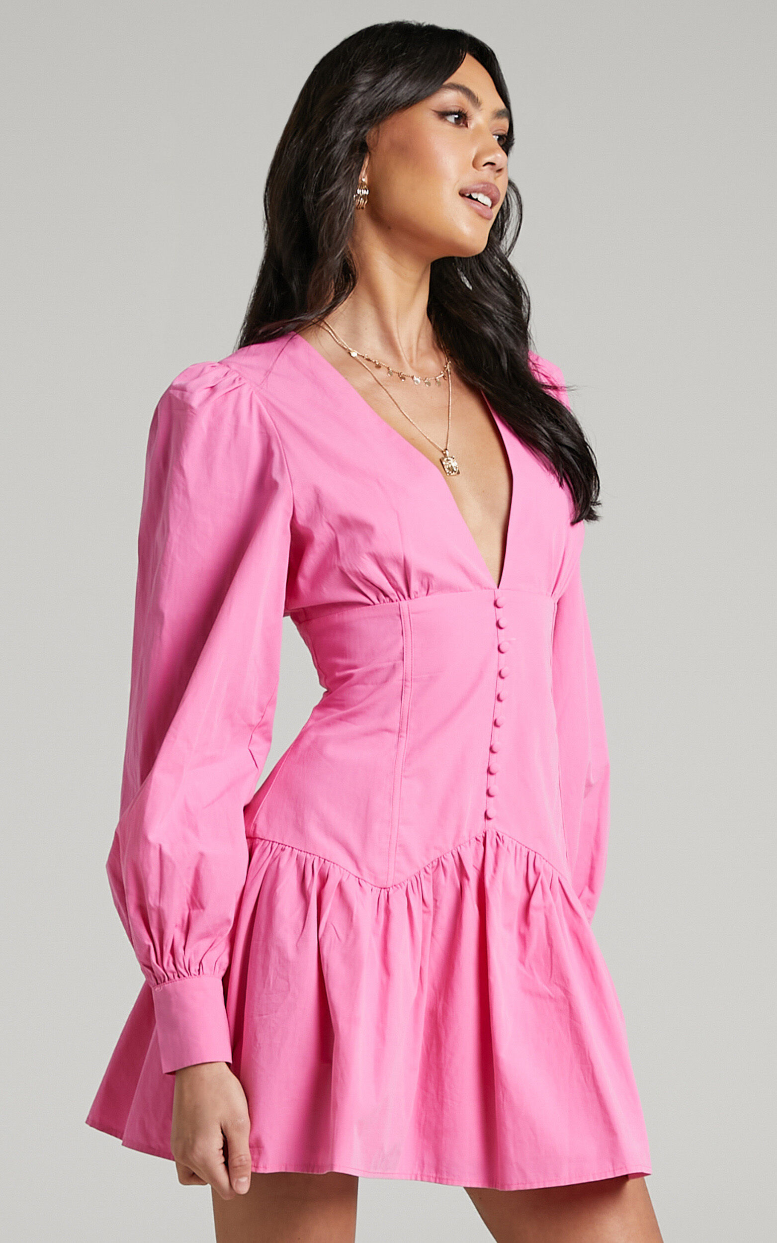 Carlyle Mini Dress - Long Sleeve Corset Dress in Bright Pink | Showpo USA