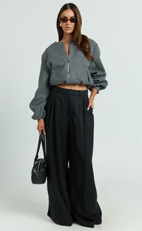Marvin Jacket - Wool Look Bomber Jacket in Charcoal