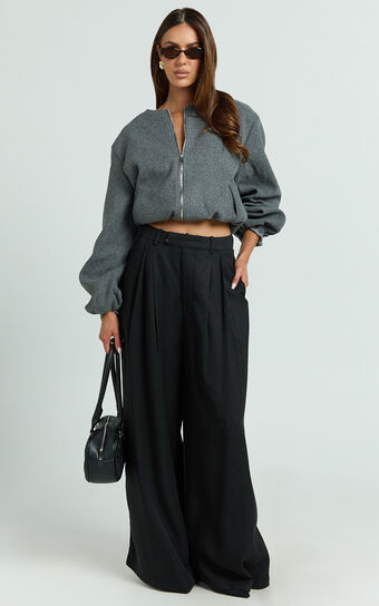 Marvin Jacket - Wool Look Bomber Jacket in Charcoal