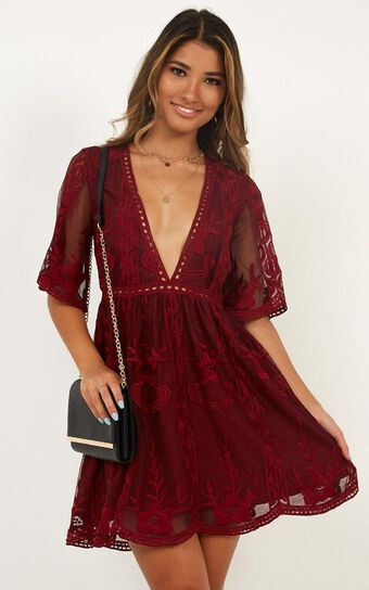 Rolling The Deep Dress In Wine Lace
