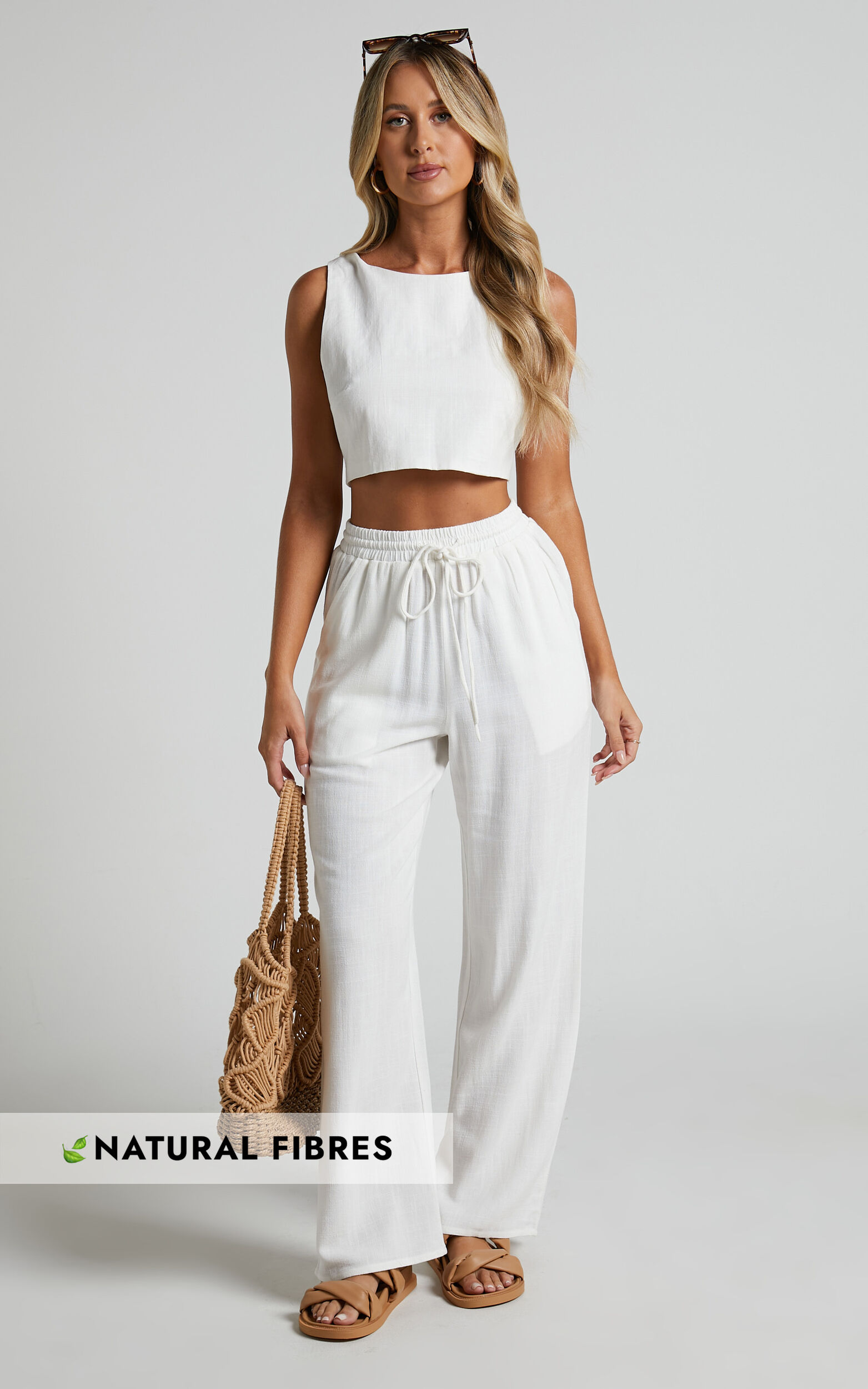 Kala Pants - Mid Waisted Relaxed Elastic Waist Pants in White - 04, WHT5