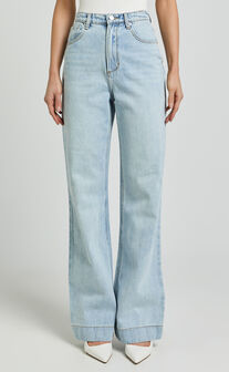 Emman Jeans - High Waisted Cotton Wide Leg Denim Jeans in Sunday Blue