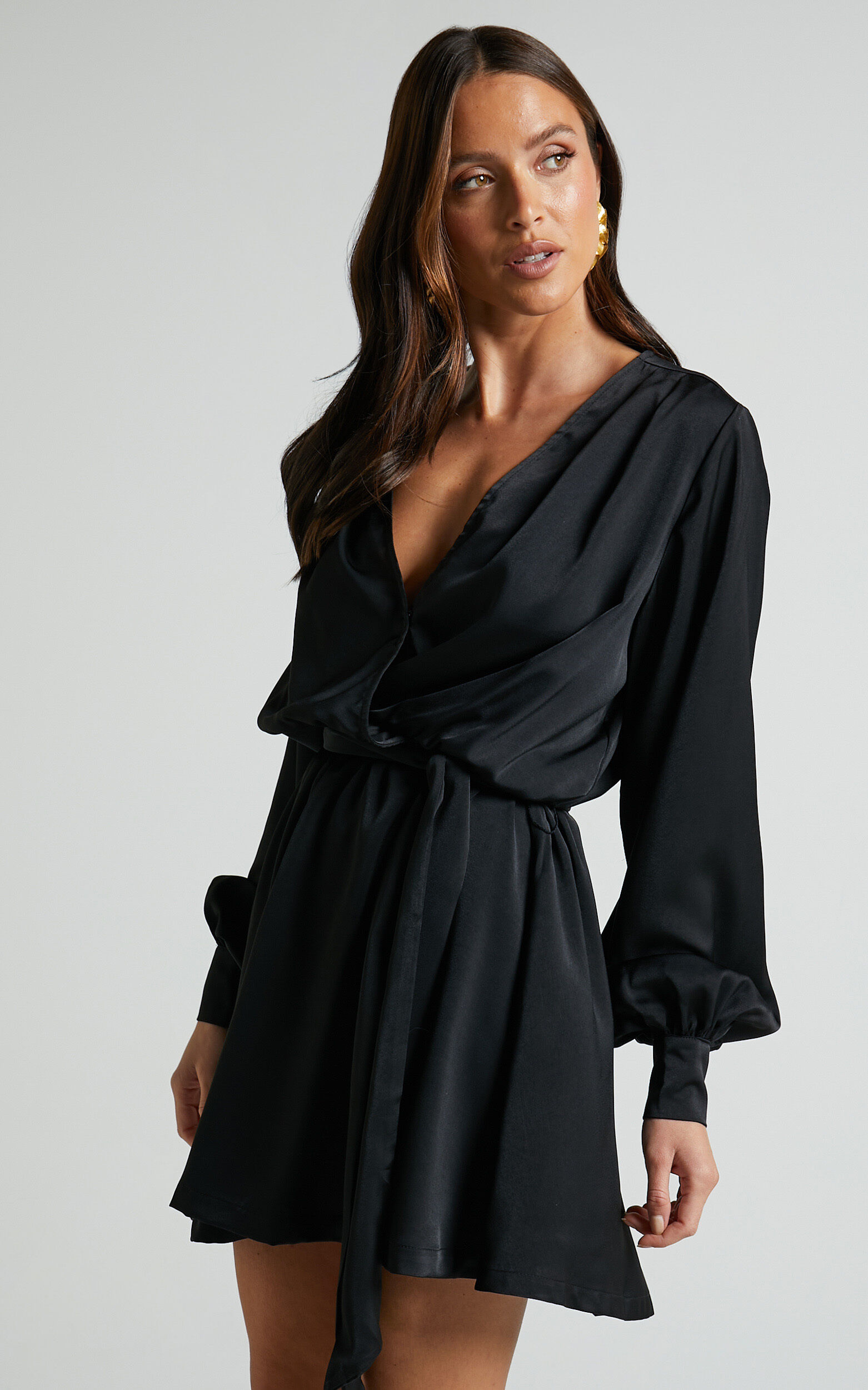 V neck wrap mini dress cheap