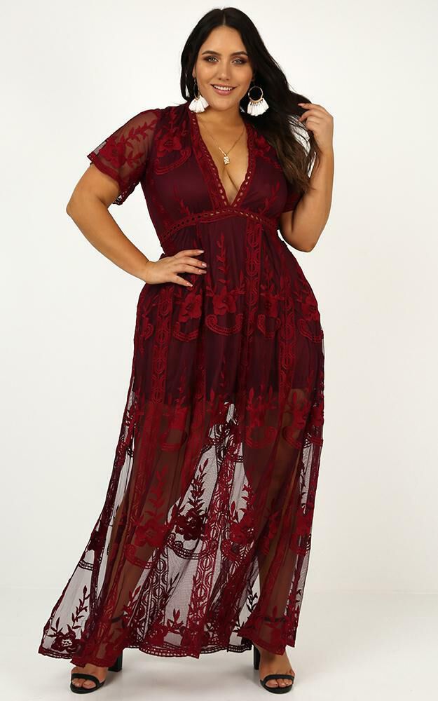 Wine lace maxi dress on sale
