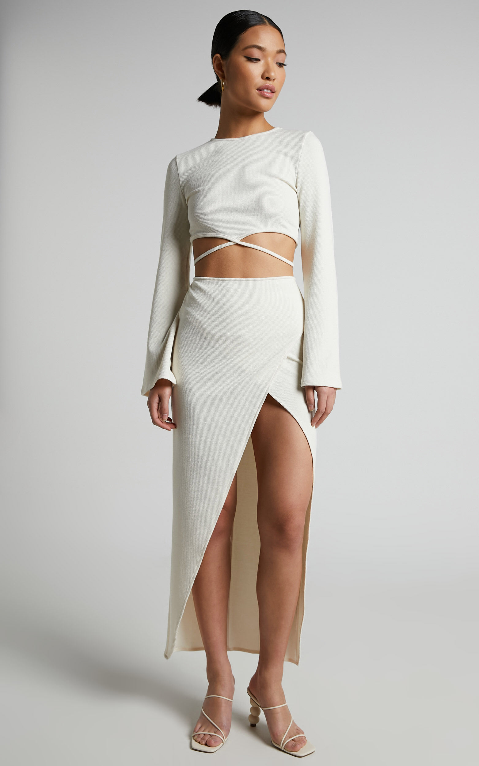Cream wrap midi online skirt