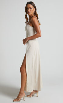Marsha Midi Dress - High Split Slip Dress in Neutral