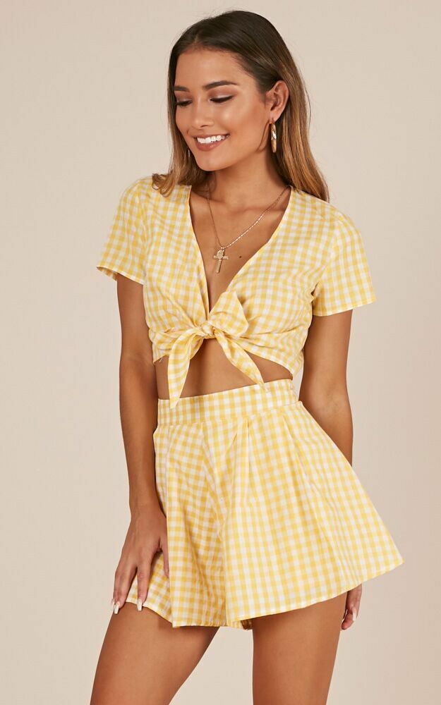 Pacific Beach Two Piece Set In Yellow Gingham