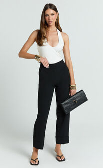 Kobby Pants - High Waist Turnup Ankle Length Pants in Black