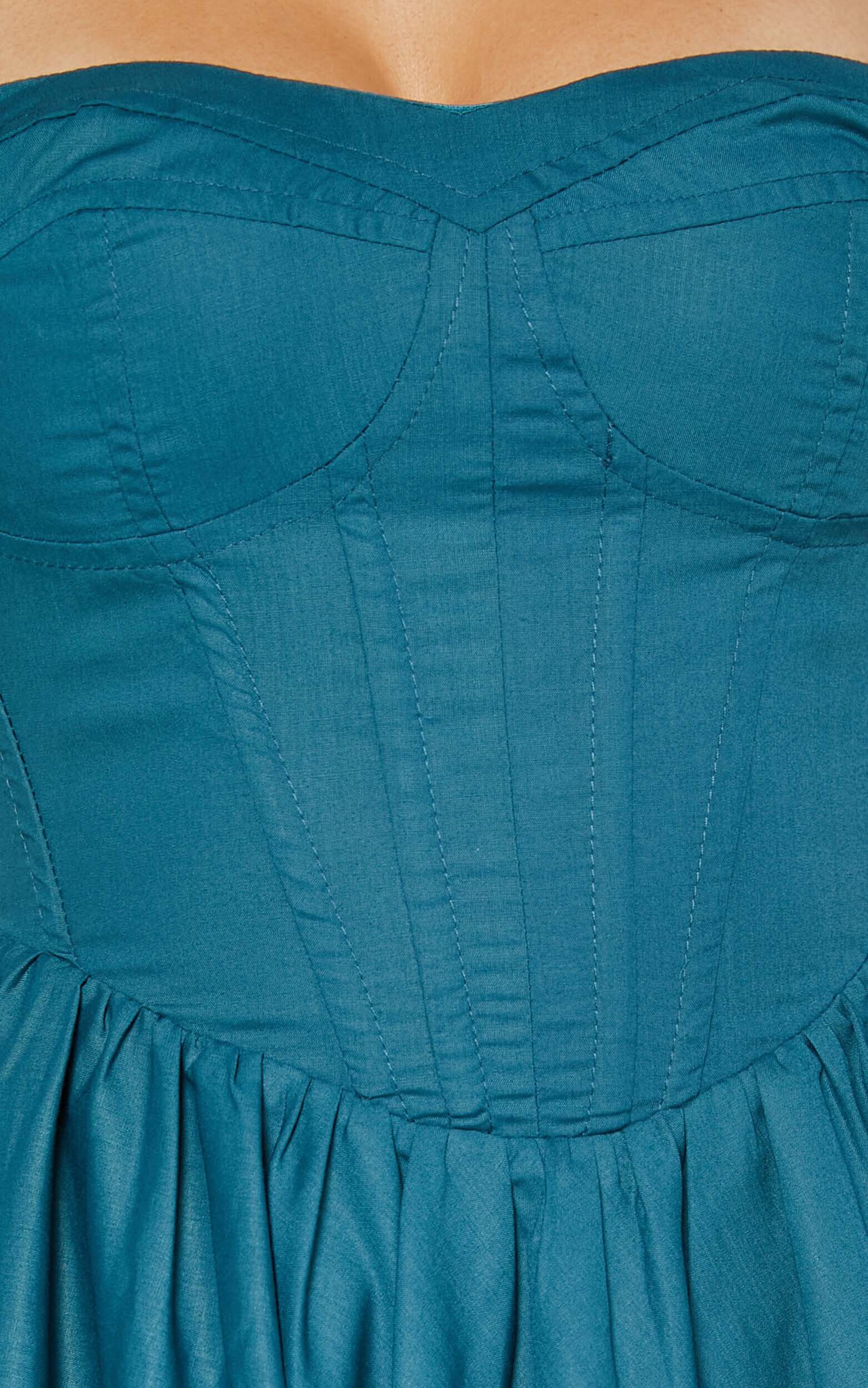 Souza Mini Dress - Fit and Flare Puff Sleeve Corset Dress in Jade Green ...