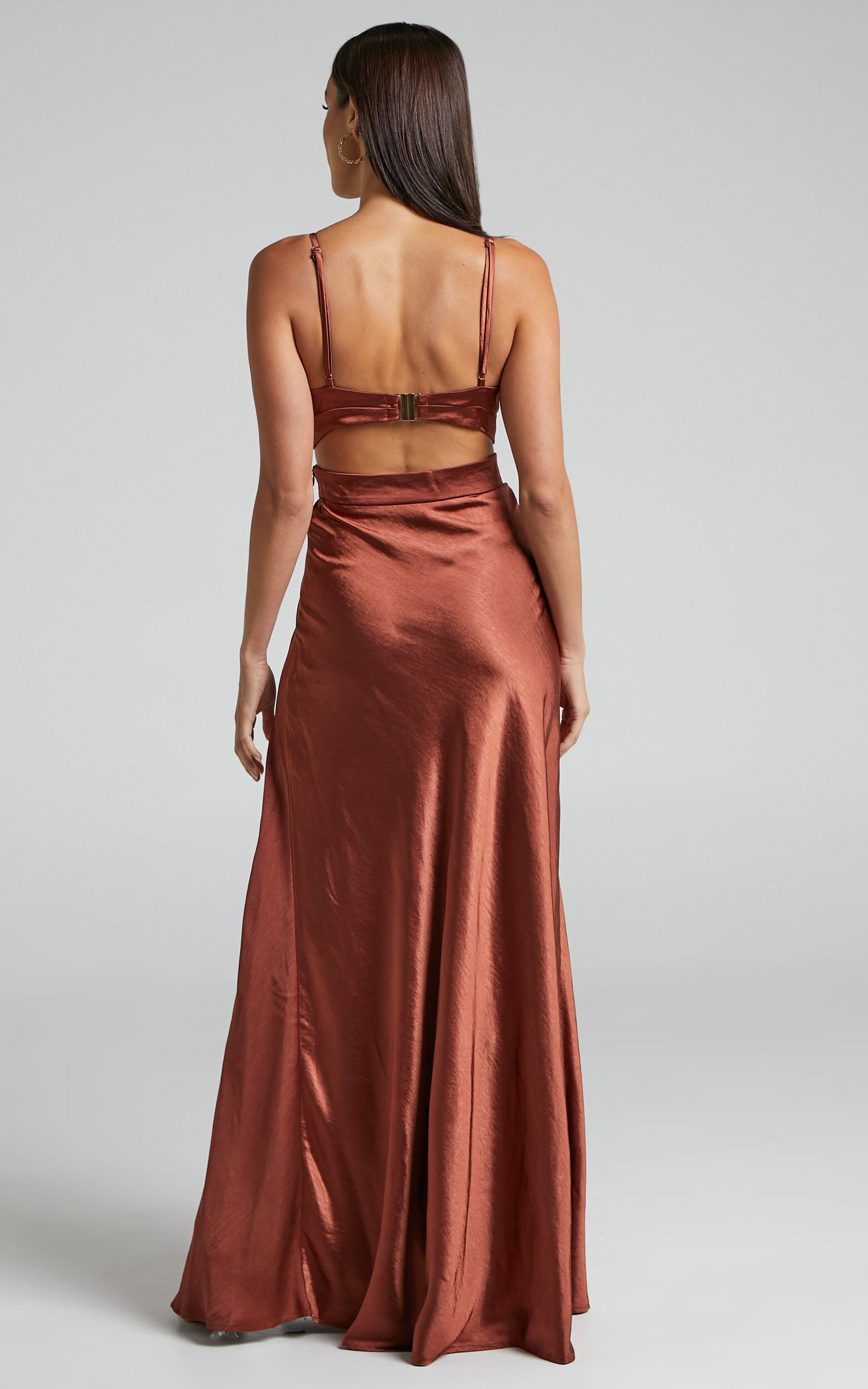 Bronze satin maxi store dress