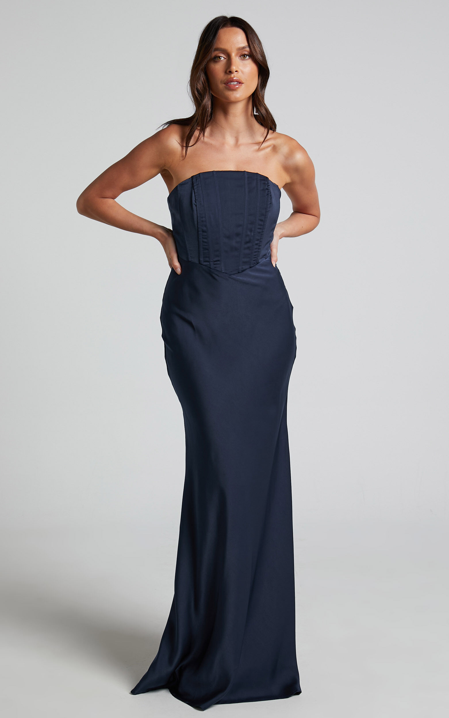 Navy blue strapless gown best sale