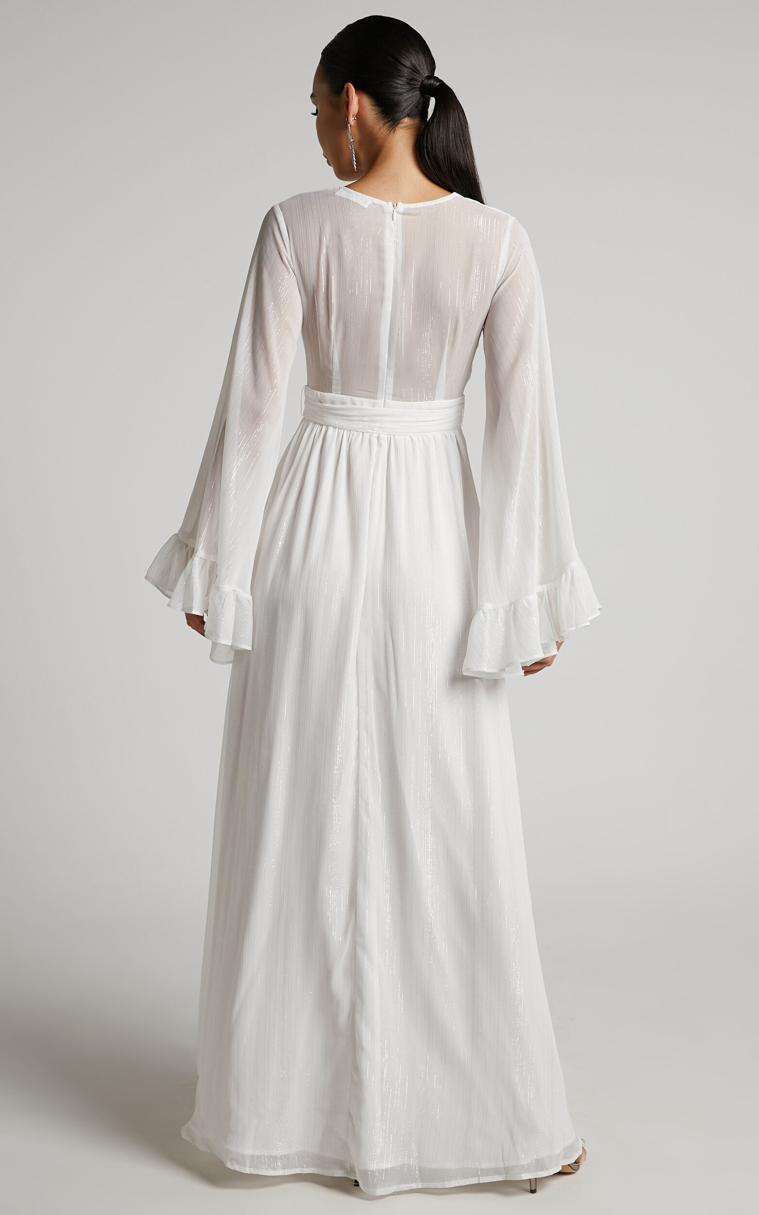 Dangerous Woman Maxi Dress - Plunge Thigh Split Dress in White