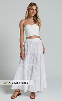 Aeonium Maxi Skirt - Cotton Elasticated Waist Tiered Skirt in Off White