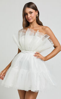 Amalya Mini Dress - Tiered Tulle Fit and Flare Dress in White