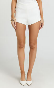 Cybill Shorts - Micro Structured High Waisted Shorts in White