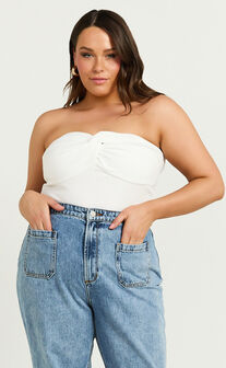 Jelena Top - Jersey Strapless Twist Front Top in White