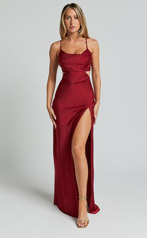 Sophie Maxi Dress - Cowl Neck Cross Back Dress in Red