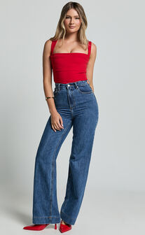 Donna Top - Cowl Neck Corset Top in Red