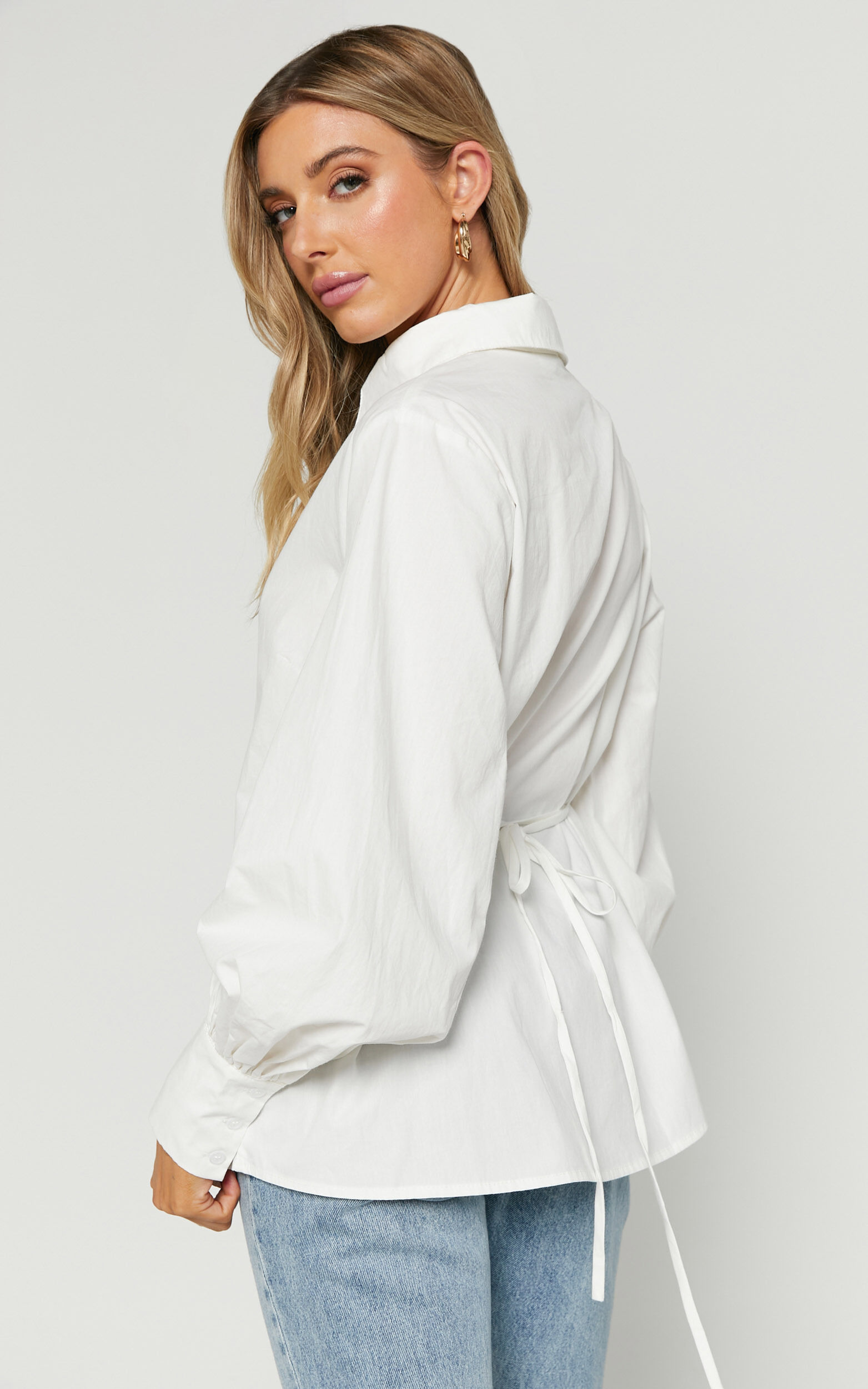 Tansu Long Sleeve Tie Back Shirt in White