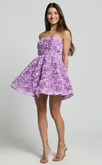 Renee Mini Dress - Strapless Sweetheart Dress in Purple