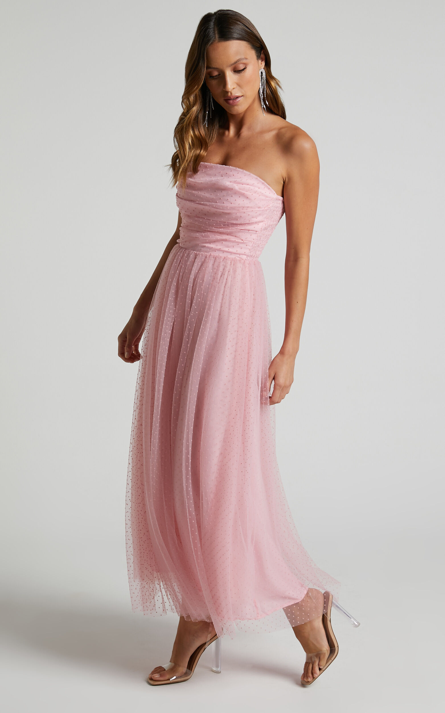 Tulle midi deals ruched dress