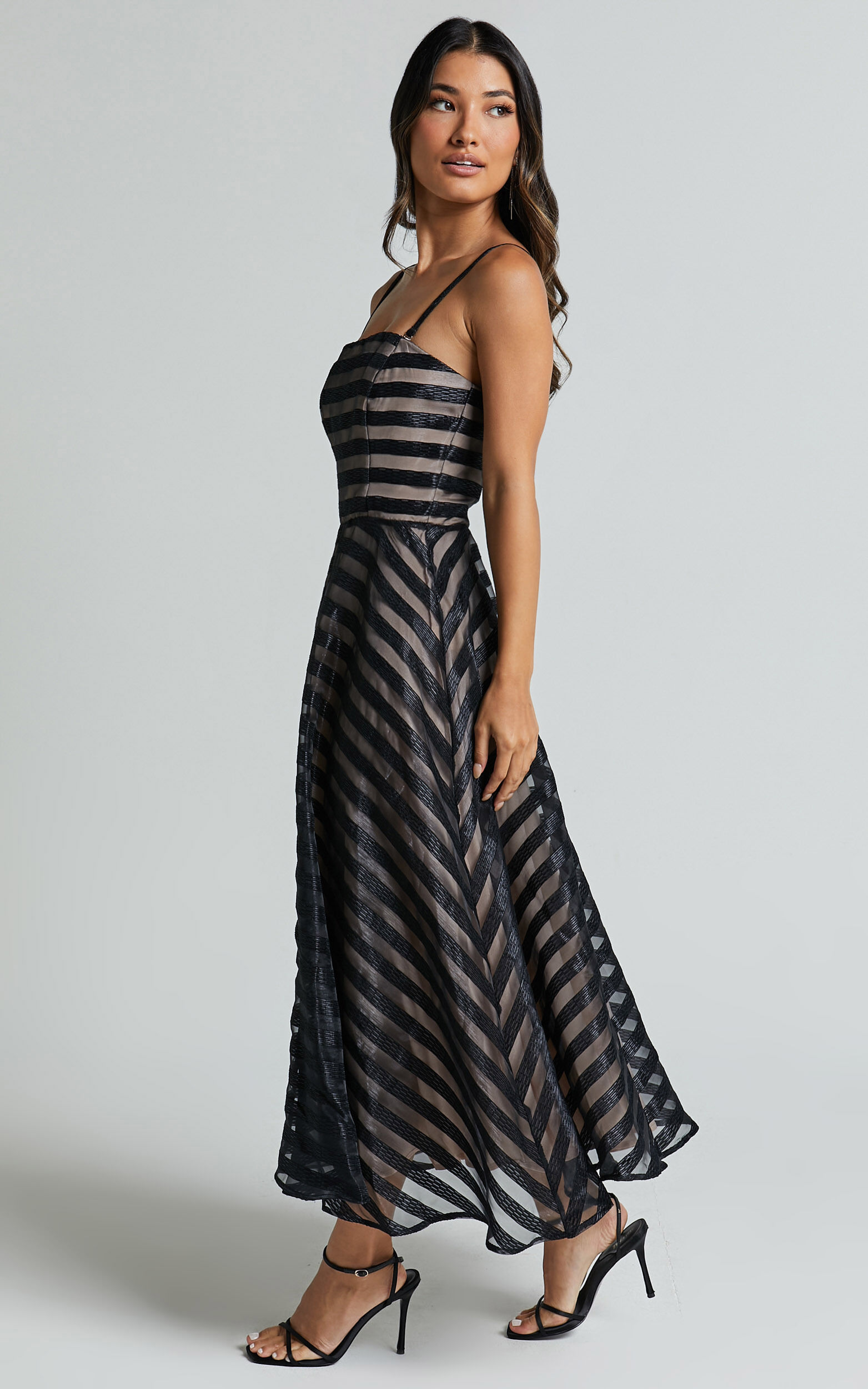 Sheer stripe midi dress discount