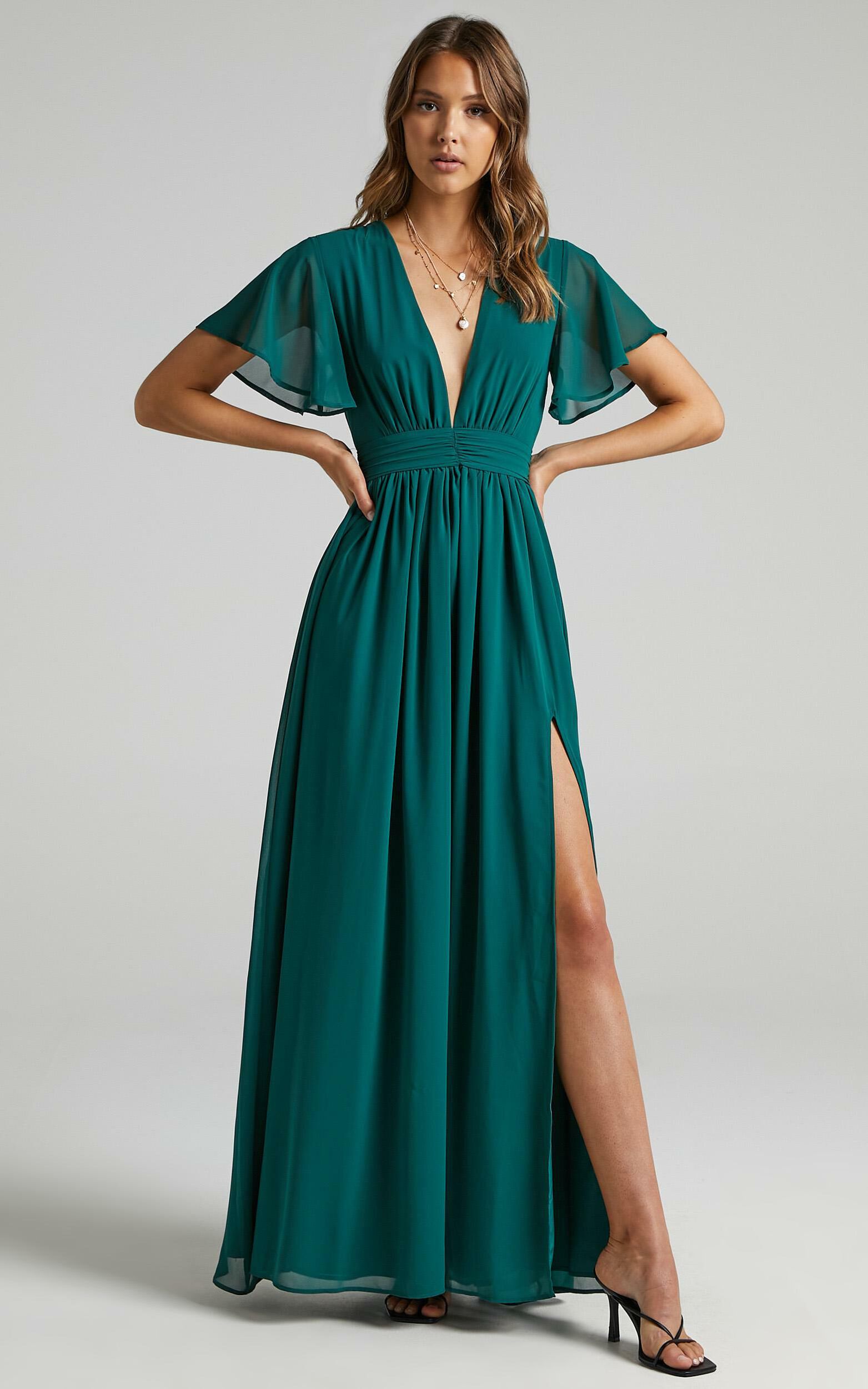 December Midi Dress - Empire Waist Dress in Emerald - 06, GRN1