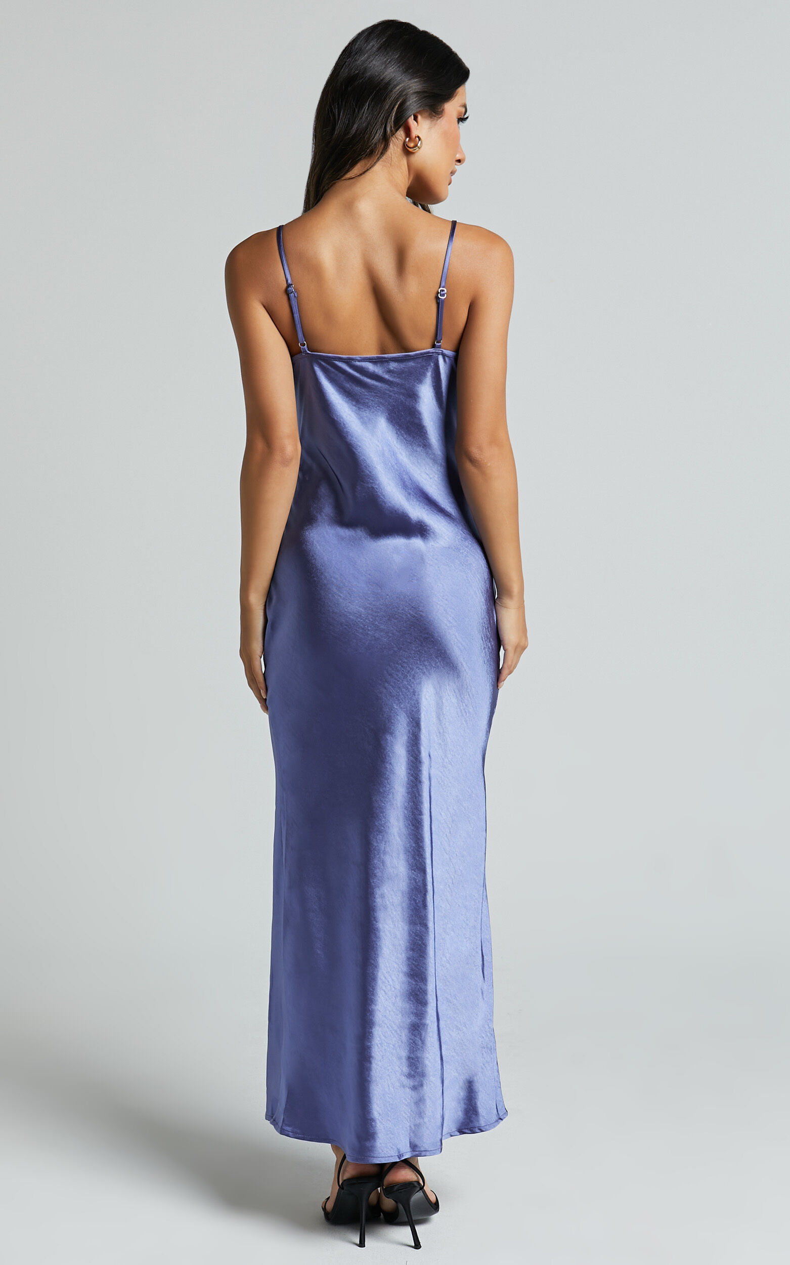 Ofeliya Midi Dress Lace Trim Satin Slip Dress in Cornflower Blue Showpo NZ