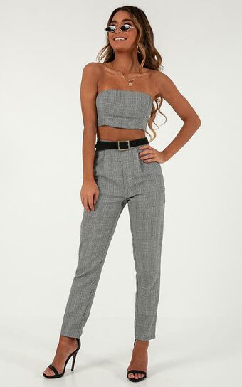 Bad And Boujee Two Piece Set In Black Houndstooth 