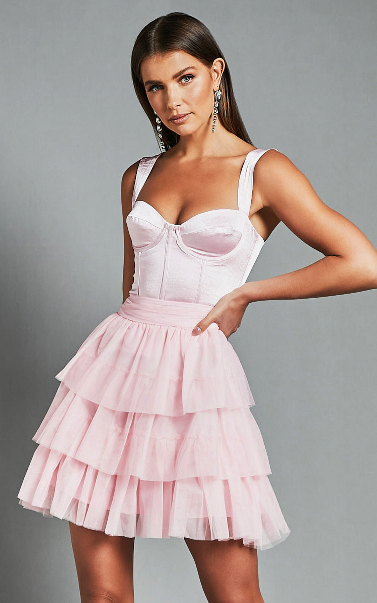 Aulaire Mini Skirt - Tiered Tulle Skirt in Blush - 04, PNK1