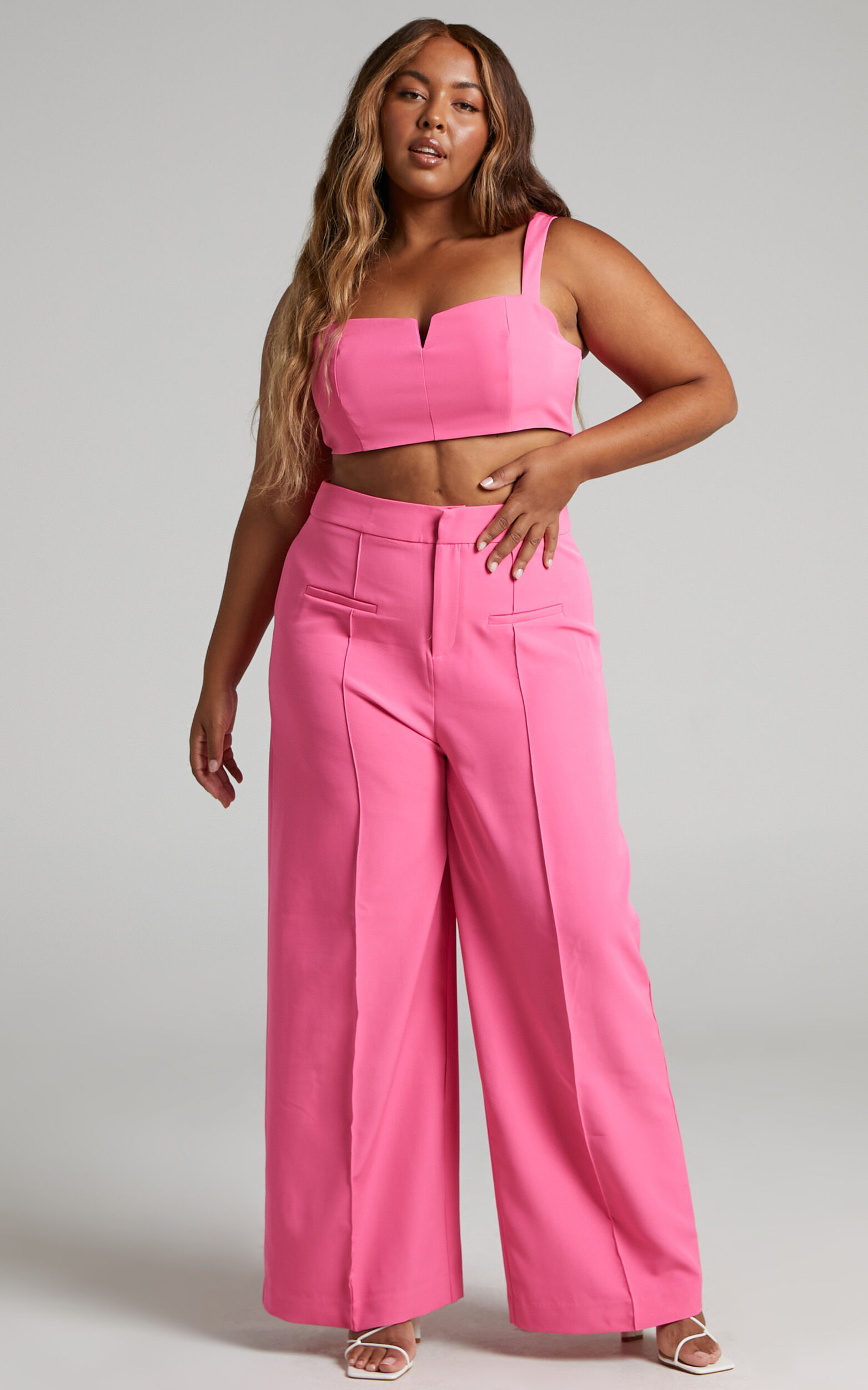 D​rauuing Pink Two Pieces Pant Sets Women Wide Leg Pant Outfits Women  Matching Sets