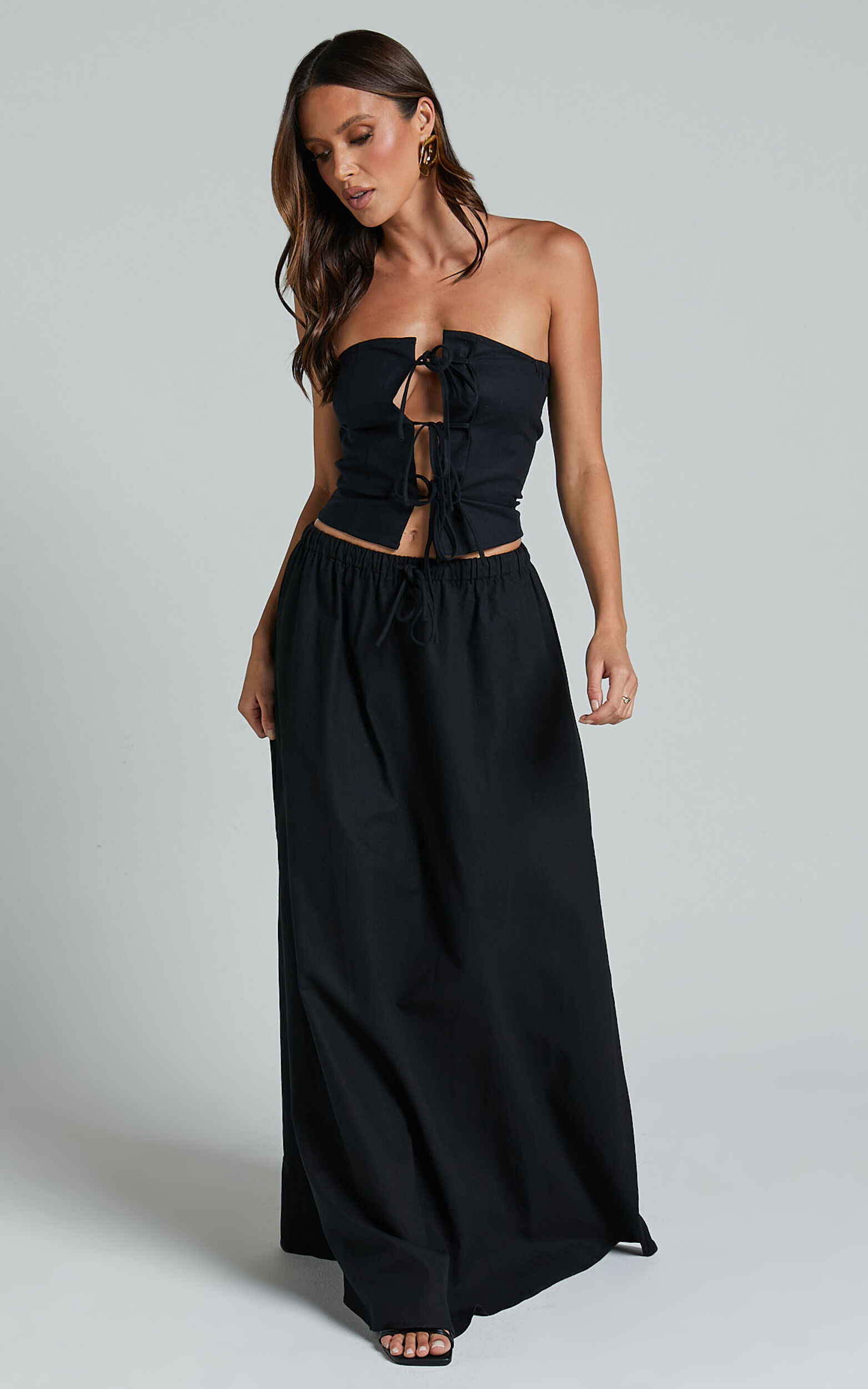 LIONESS - SERENE MAXI SKIRT in ONYX - L, BLK1