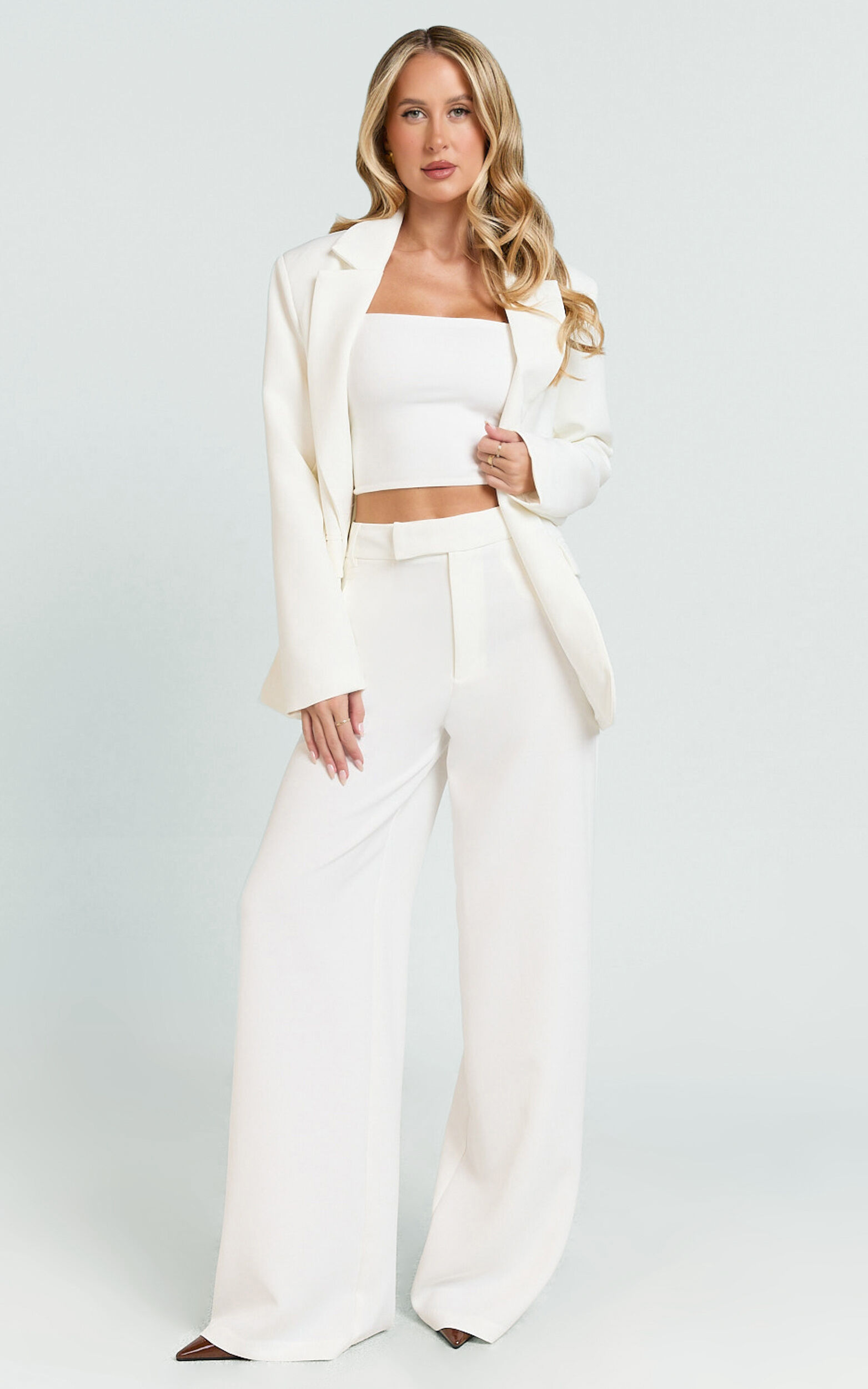 Selena Pants - High Waisted Wide Leg Tailored Pants in Cream - 06, CRE1