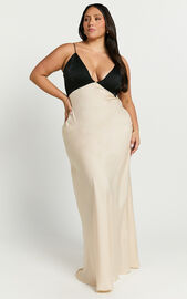 Quincy Maxi Dress - Satin Slip Dress in Black/Champagne | Showpo