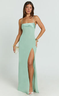 Sonya Maxi Dress - Cowl Neck Asymmetric Fit And Flare Dress in Sage