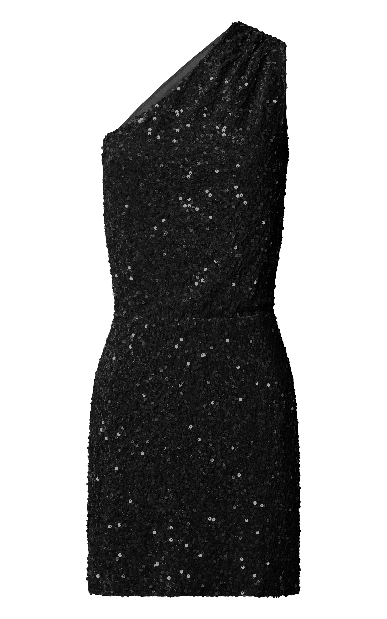 Lucy Mini Dress - One Shoulder Sequin Mini Dress in Black