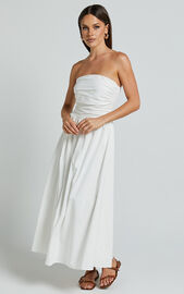 Polly Midi Dress - Strapless Ruched Dress in White | Showpo USA