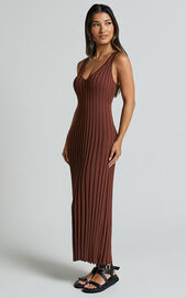 Maya Midi Knit Dress - Sleeveless V Neck Knited Midi Dress in Dark Chocolate | Showpo