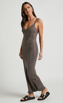 Kaya Midi Dress - Cupro Slip Dress in Warm Grey