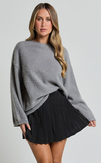 Alfie Jumper Crew Neck Relaxed Fluffy Knit in Grey No Brand Sale