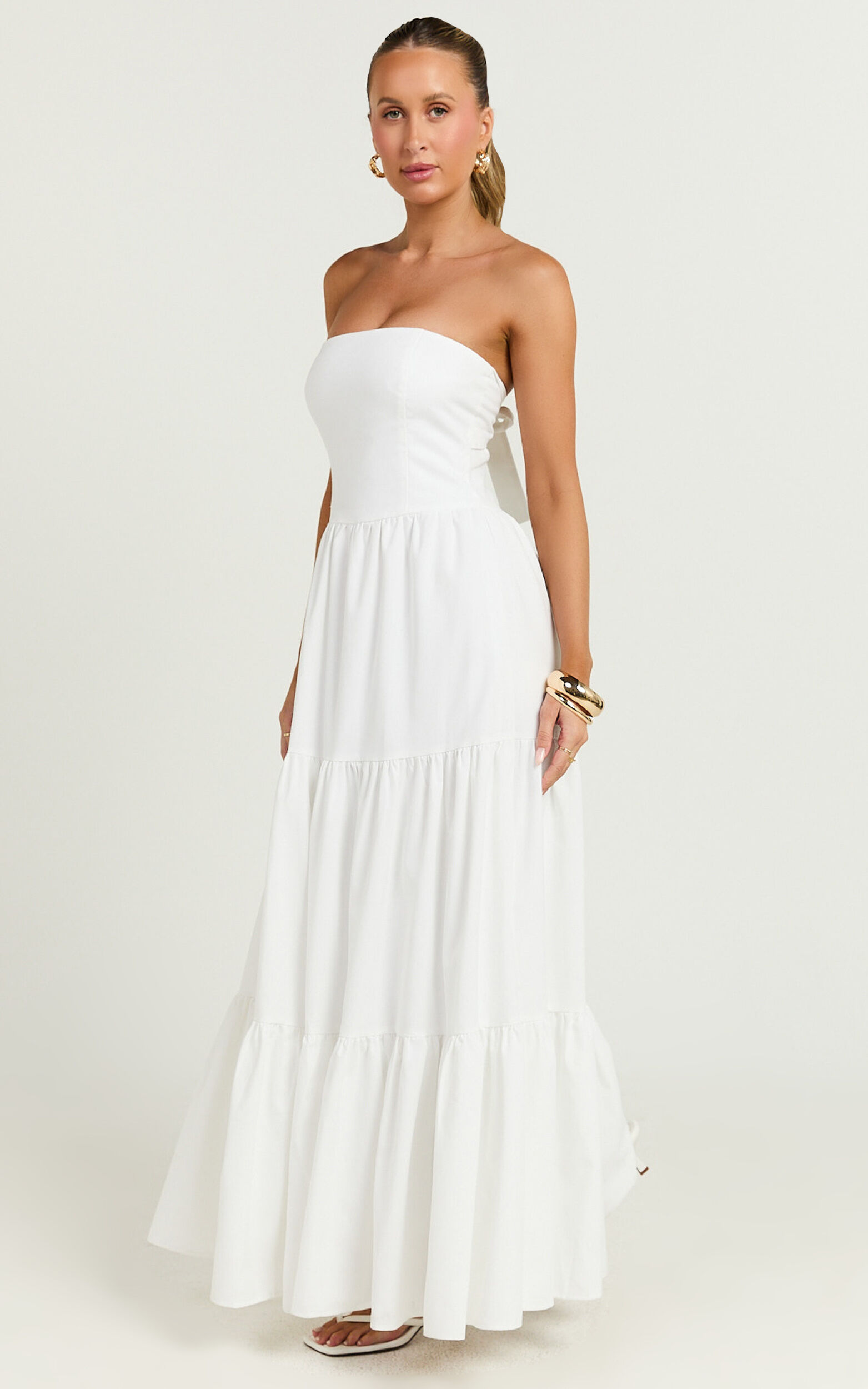 Trish Maxi Dress - Strapless Tiered Dress in White | Showpo NZ