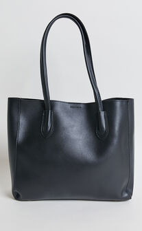 London Bag - PU Tote With Mini Insert Pouch in Black