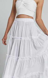 Aeonium Maxi Skirt - Cotton Elasticated Waist Tiered Skirt in Off White