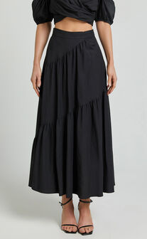 Bella Maxi Skirt - High Waist Tiered Maxi Skirt in Black