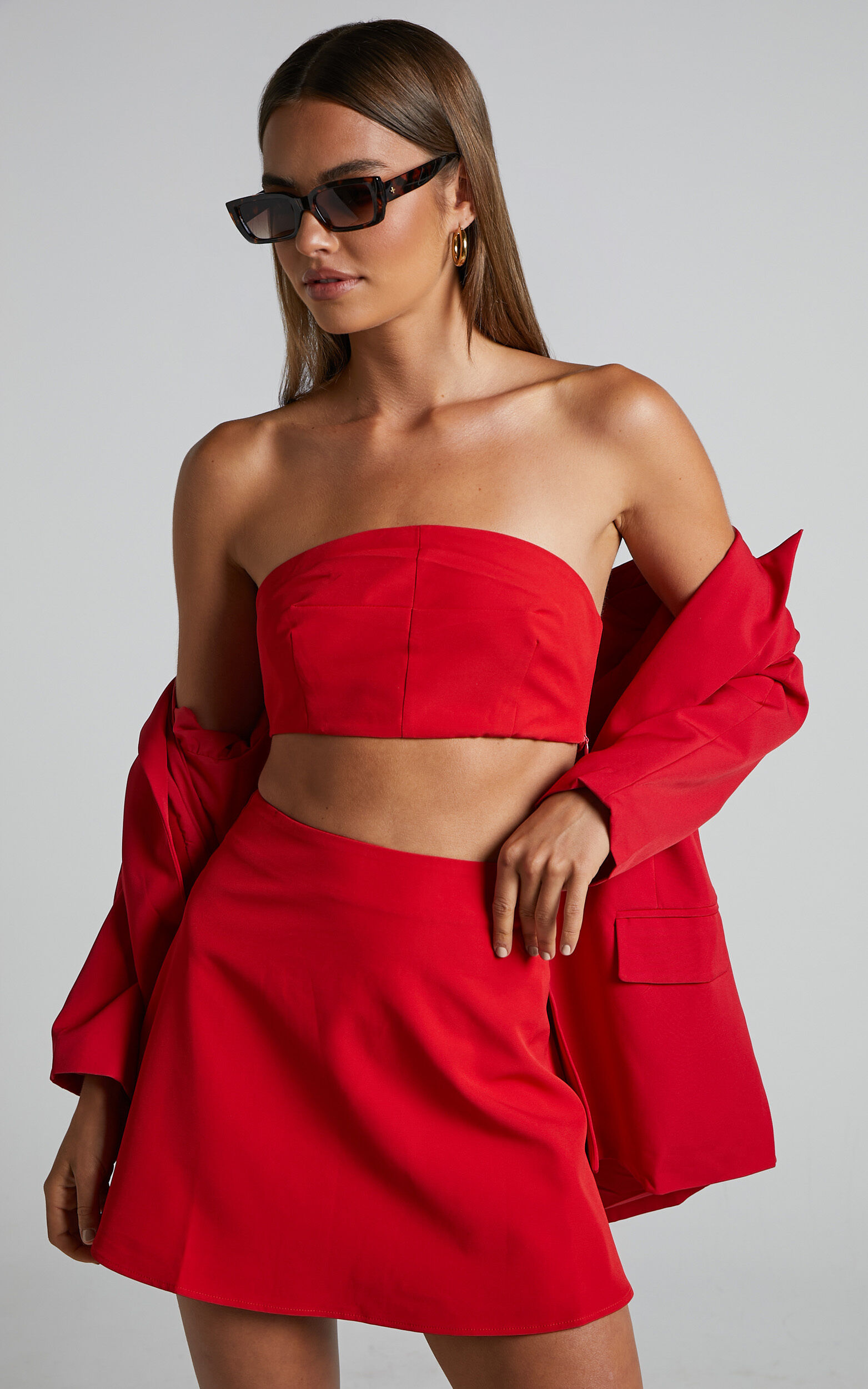 Two piece red skirt set hotsell