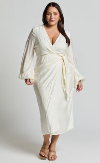 Taylor Midi Dress - Long Sleeve Wrap Dress in White