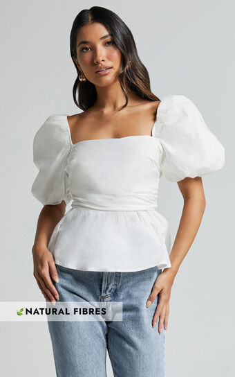 Linda Top - Short Puff Sleeve Peplum in Ivory